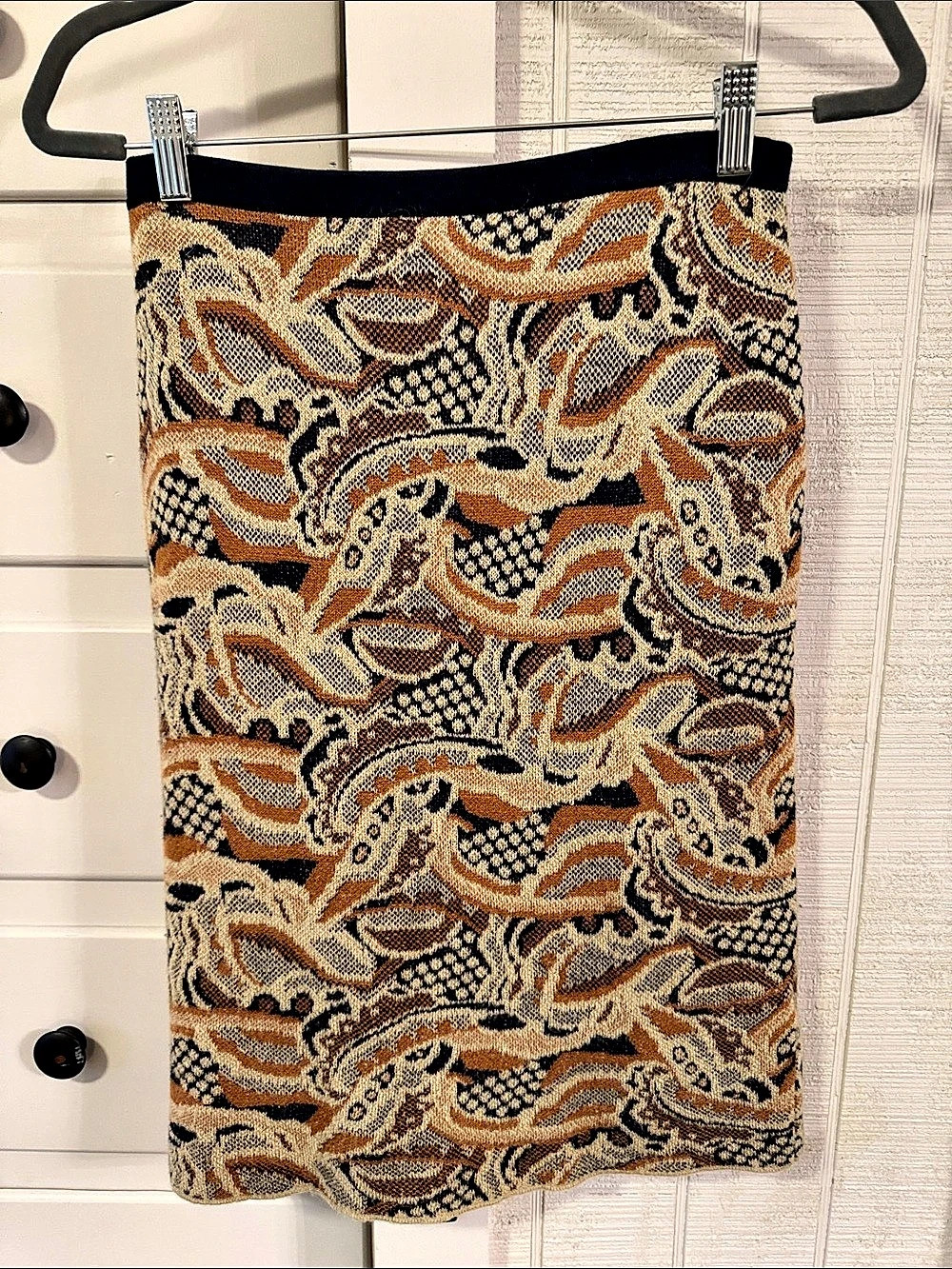 SPARROW Paisley Knit Midi Skirt in Brown & Black Size Small